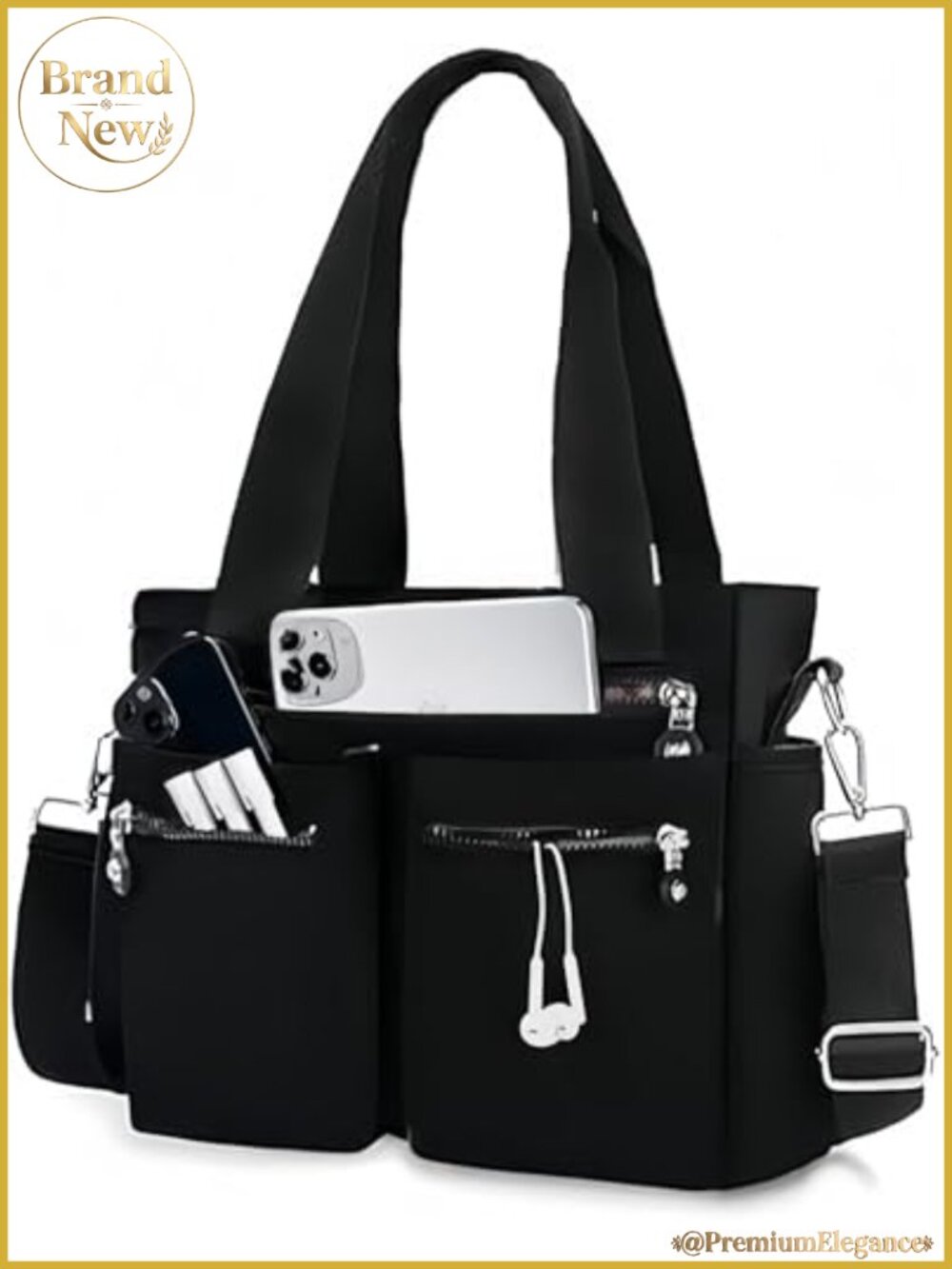 Nylon Tote Bag for Women Work Handbags Crossbody with Multiple Pockets